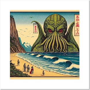 Cthulu Woodblock Print Posters and Art